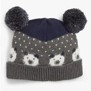 Tucker+Tate Baby Boy Grey Cotton Cable Knit Double Pom Winter Hat Size 18-24M